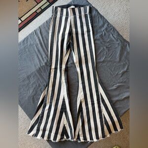 Black and White Striped flare jeans